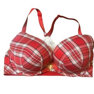 Cacique bra red plaid racerback 40DD